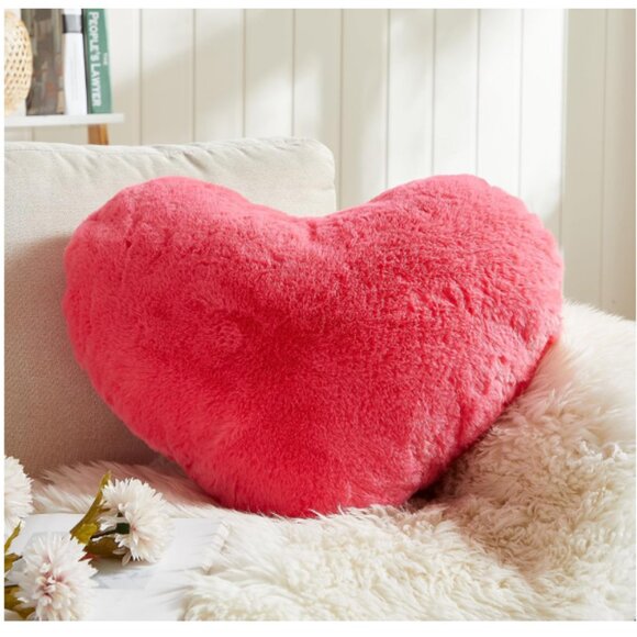 Plush Pink Heart Pillow, 18" x 14" – Decorative Throw for Bed, Couch, Kids Room, - Picture 1 of 3
